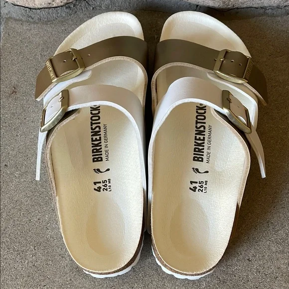 Birkenstock Arizona Split White and Gold Sandals Sz 10 M, 41 - Picture 11 of 13